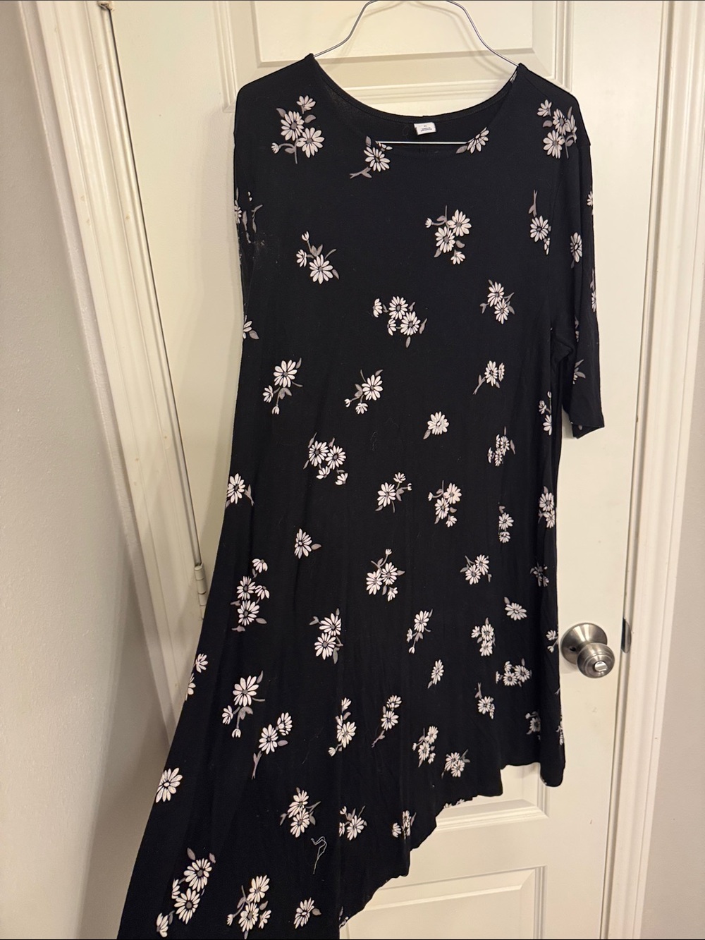 Old Navy Black Midi Dress with White Floral Print